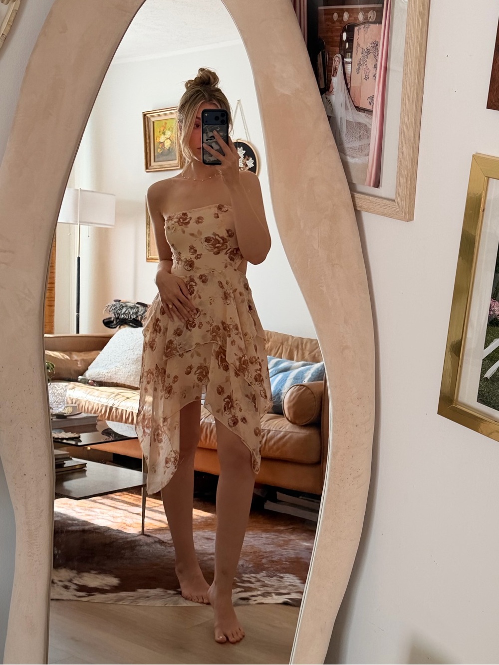 Strapless Backless Floral Dress